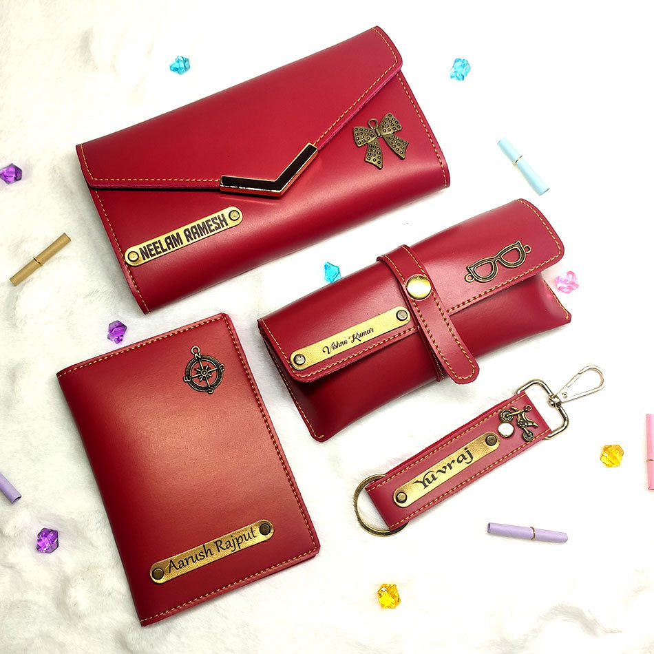 4in1 Ladies Wallet Gift Set| Personalized Complete Leather Combo For Women's