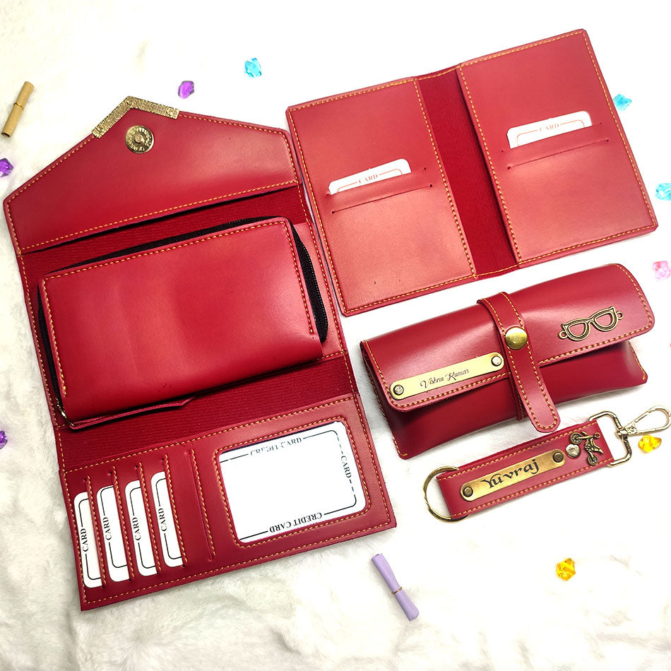4in1 Ladies Wallet Gift Set| Personalized Complete Leather Combo For Women's