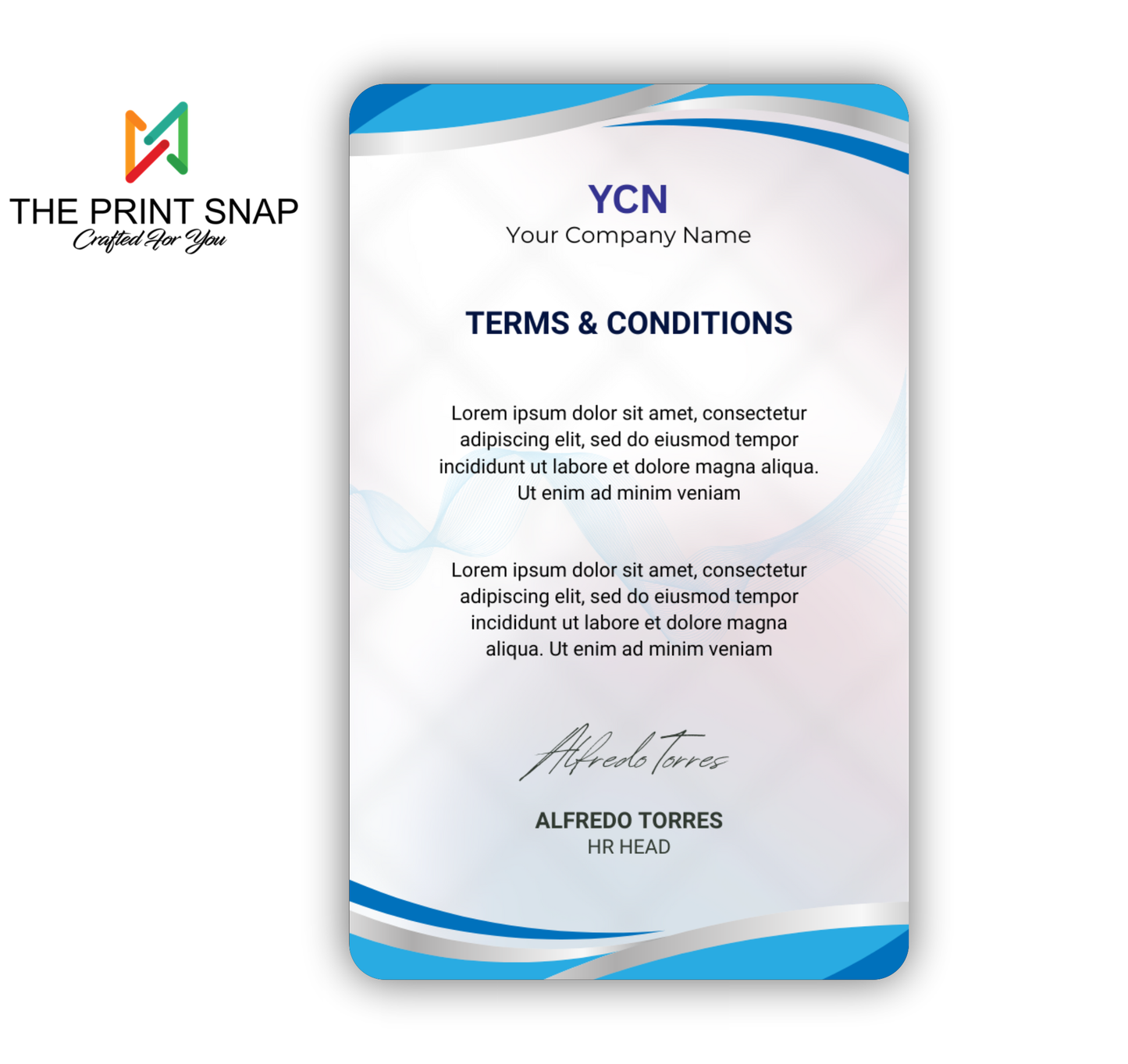 Employee ID card with custom photo, name, logo, and barcode – printed on durable PVC for office and corporate use.