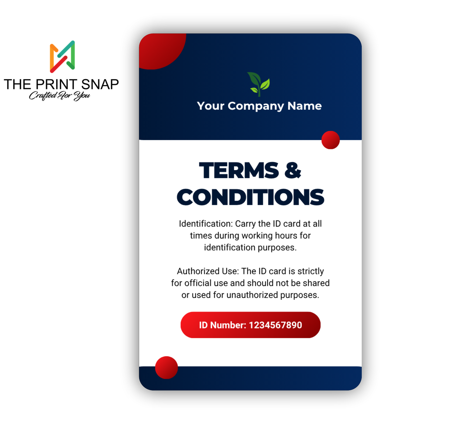 Employee ID card with custom photo, name, logo, and barcode – printed on durable PVC for office and corporate use.