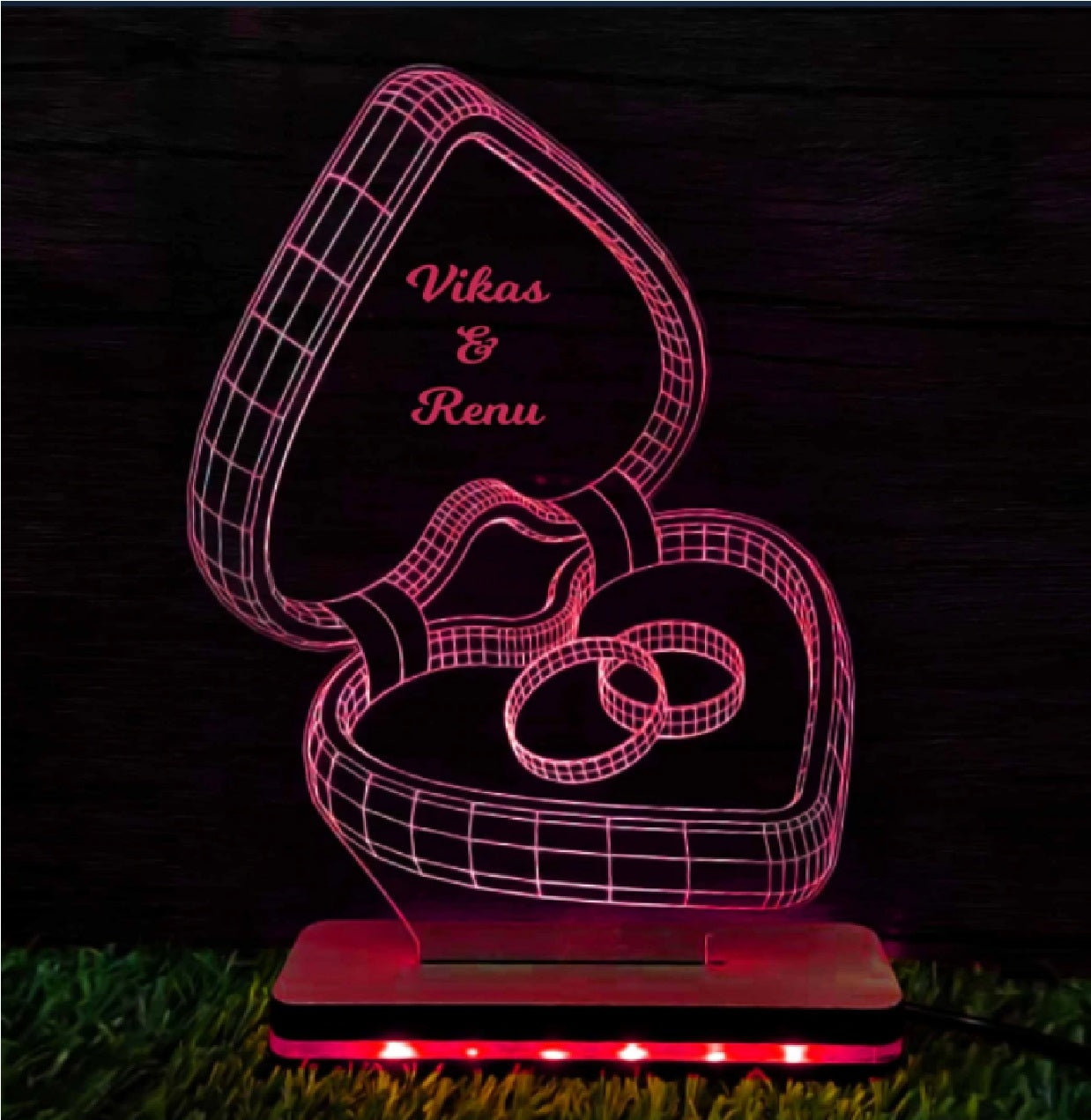 Couple Ring & Box - 3D Illusion Lamp | Happy Anniversary