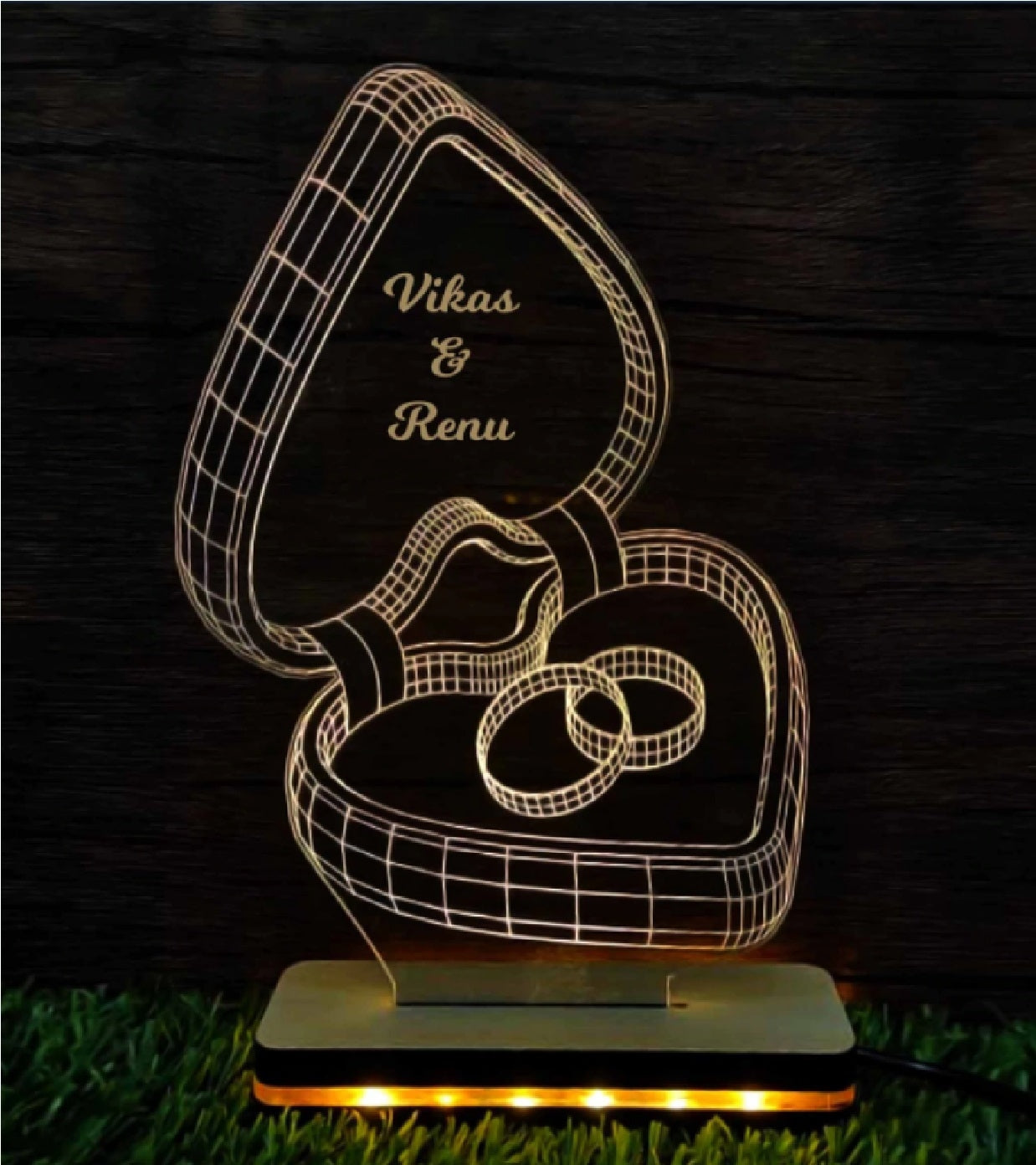 Couple Ring & Box - 3D Illusion Lamp | Happy Anniversary