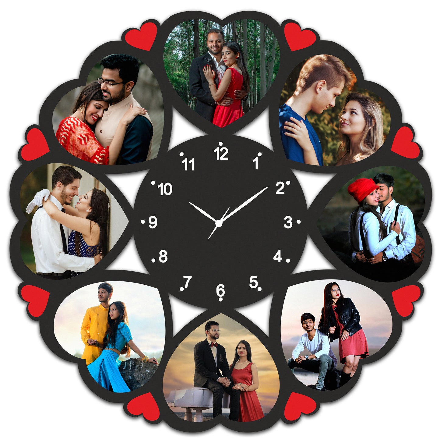 8 Heart Designer Wall Clock | 8 Photo Clock