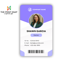 Employee ID card with custom photo, name, logo, and barcode – printed on durable PVC for office and corporate use.