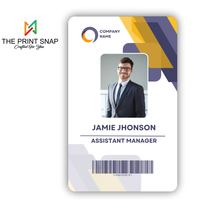 Employee ID card with custom photo, name, logo, and barcode – printed on durable PVC for office and corporate use.
