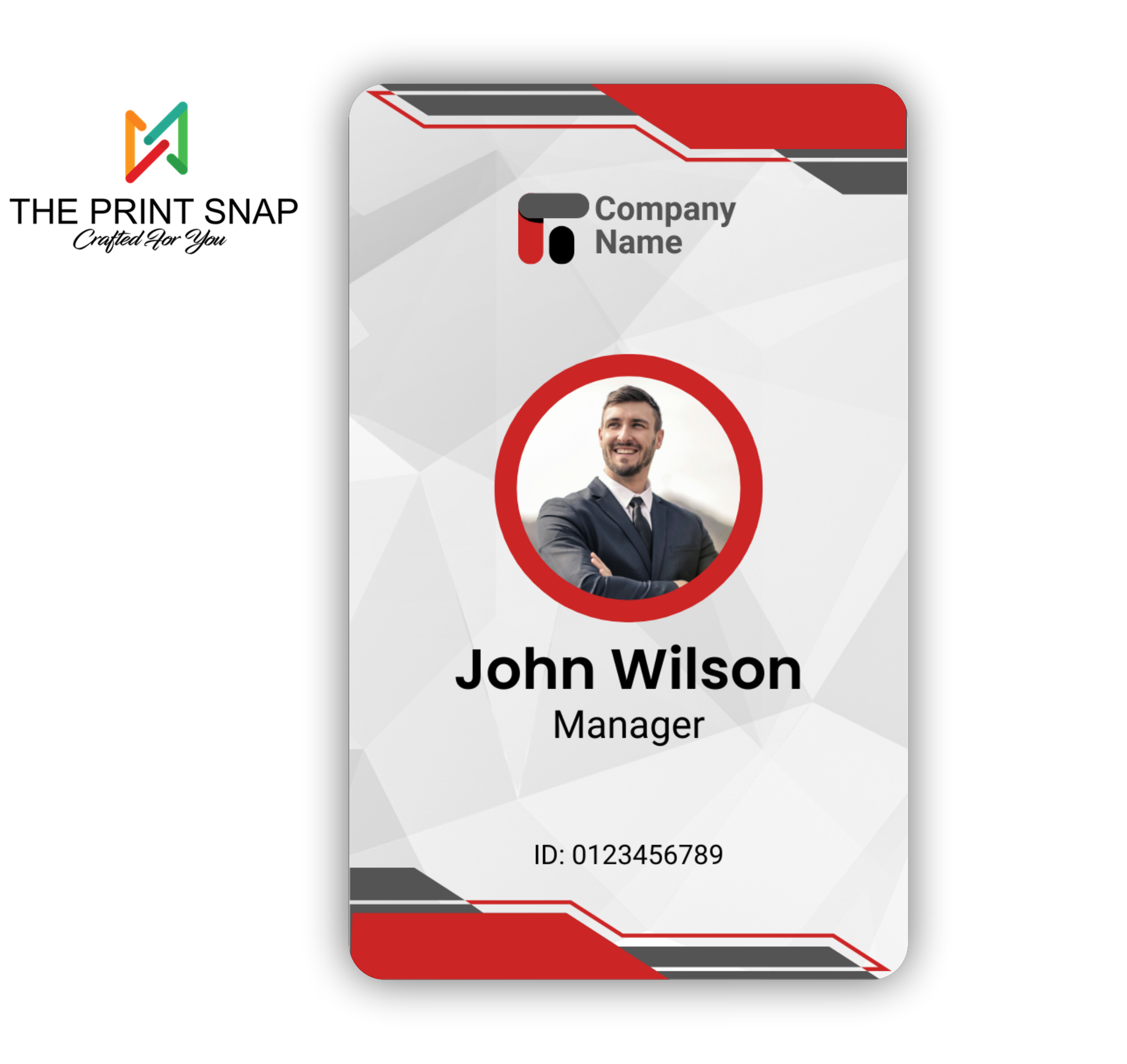 Employee ID card with custom photo, name, logo, and barcode – printed on durable PVC for office and corporate use.