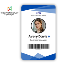 Employee ID card with custom photo, name, logo, and barcode – printed on durable PVC for office and corporate use.