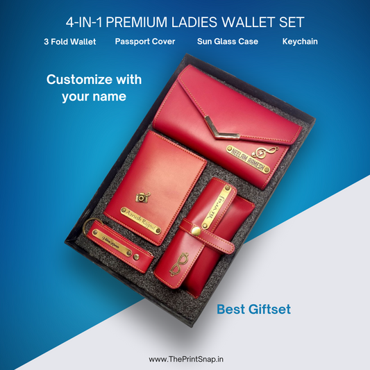 4in1 Ladies Wallet Gift Set| Personalized Complete Leather Combo For Women's
