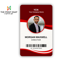 Employee ID card with custom photo, name, logo, and barcode – printed on durable PVC for office and corporate use.