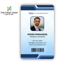 Employee ID card with custom photo, name, logo, and barcode – printed on durable PVC for office and corporate use.
