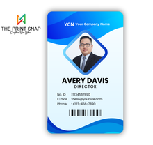 Employee ID card with custom photo, name, logo, and barcode – printed on durable PVC for office and corporate use.
