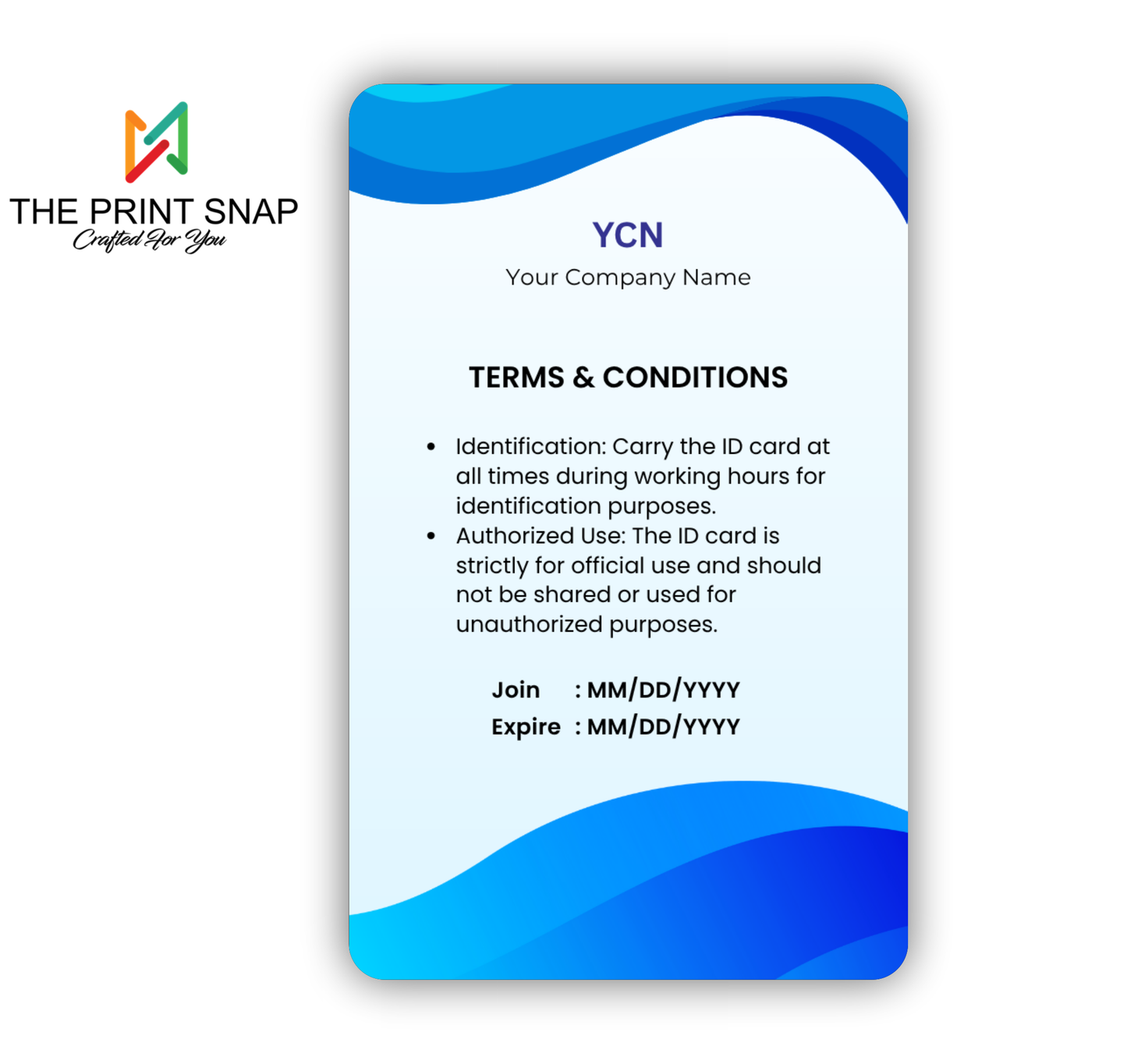 Employee ID card with custom photo, name, logo, and barcode – printed on durable PVC for office and corporate use.