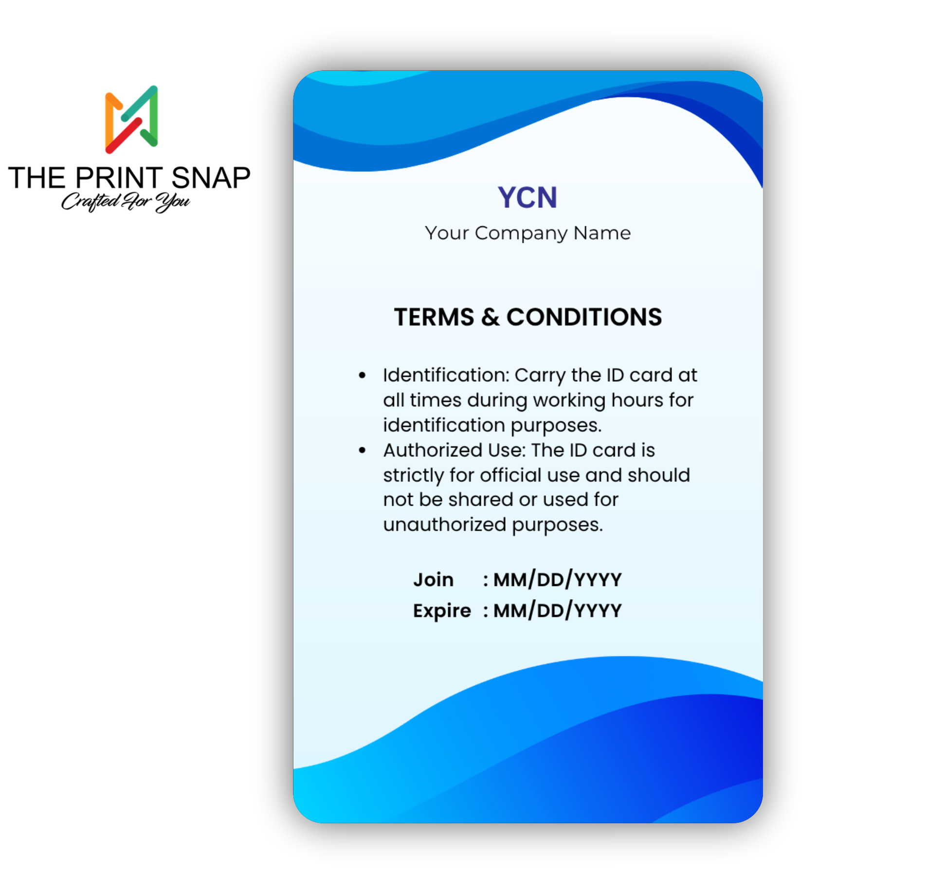 Employee ID card with custom photo, name, logo, and barcode – printed on durable PVC for office and corporate use.