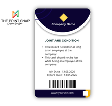 Employee ID card with custom photo, name, logo, and barcode – printed on durable PVC for office and corporate use.
