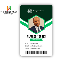 Employee ID card with custom photo, name, logo, and barcode – printed on durable PVC for office and corporate use.