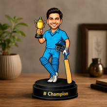Personalized Cricket Champion Caricature Trophy | Custom MDF Corporate Award | Employee Recognition Gift | Sports Event Memento | 6 Inch