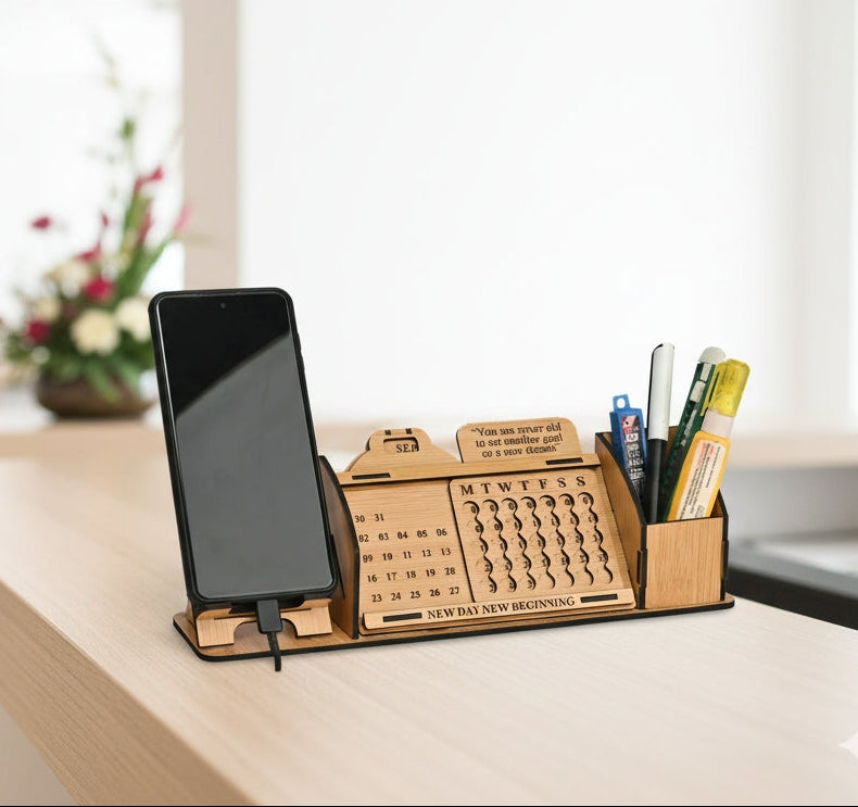 Lifetime Perpetual Calendar With Desk Organizer and Mobile Stand | Desk Calendar | Mobile Accessories | Corporate Gift